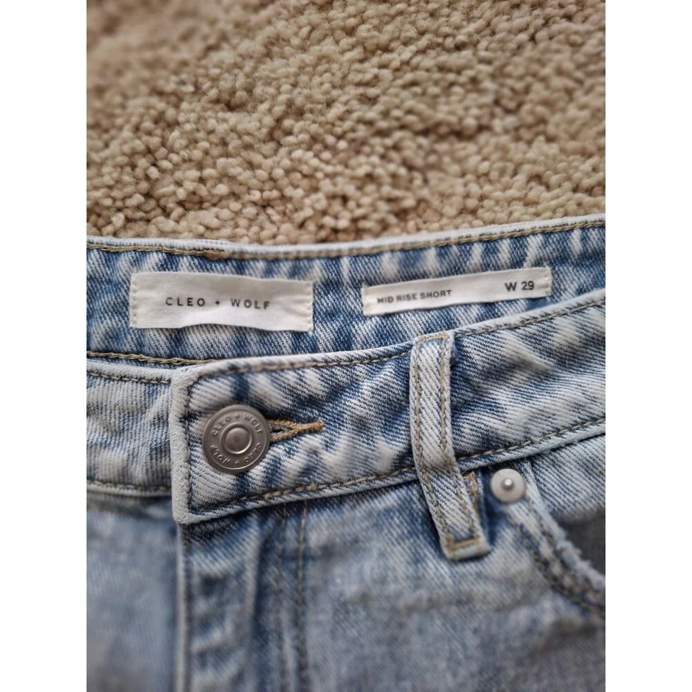 CLEO + Wolf Shorts Womens 29 Denim Cutoff Button FLy Distressed Ripped - Picture 3 of 5